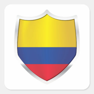 Pegatina Cuadrada Bandera Escudo Plateado de Colombia