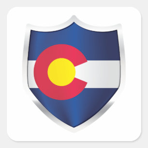 Pegatina Cuadrada Bandera Escudo Plateado de Colorado