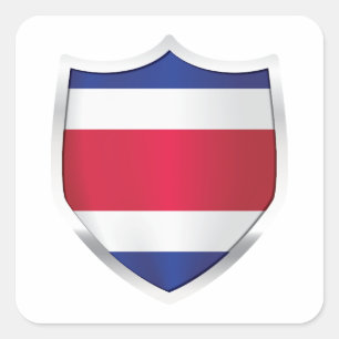 Pegatina Cuadrada Bandera Escudo Plateado de Costa Rica