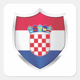 Pegatina Cuadrada Bandera Escudo Plateado de Croacia