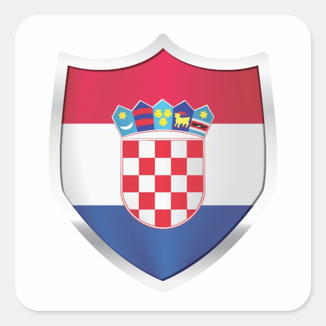 Pegatina Cuadrada Bandera Escudo Plateado de Croacia (Anverso)