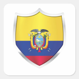 Pegatina Cuadrada Bandera Escudo Plateado de Ecuador