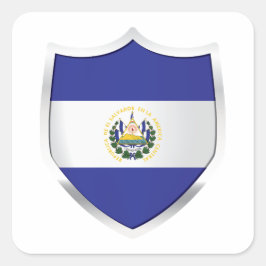 Pegatina Cuadrada Bandera Escudo plateado de El Salvador