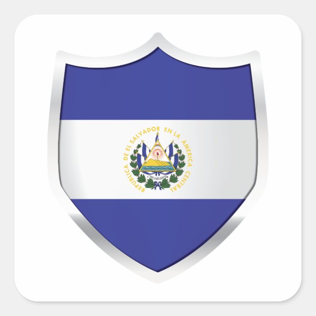 Pegatina Cuadrada Bandera Escudo plateado de El Salvador (Anverso)