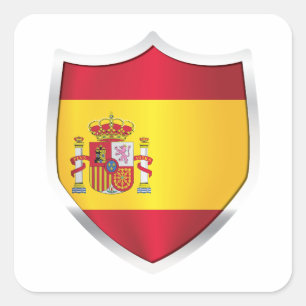 Pegatina Cuadrada Bandera Escudo Plateado de España