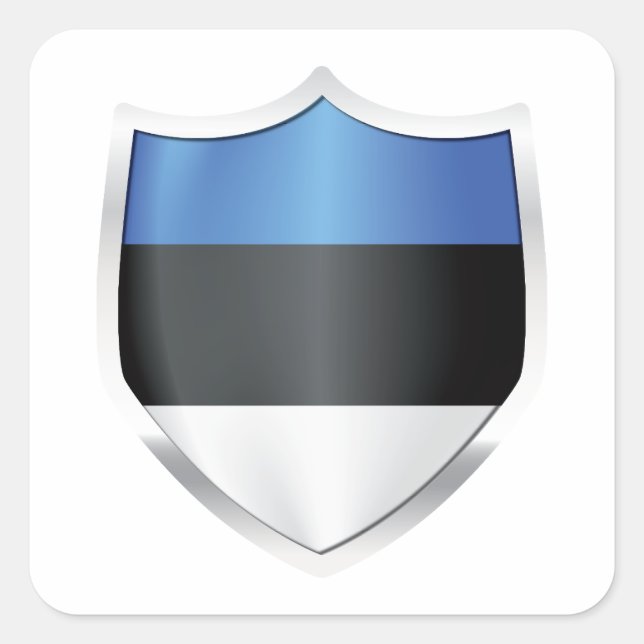 Pegatina Cuadrada Bandera Escudo Plateado de Estonia (Anverso)