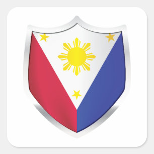 Pegatina Cuadrada Bandera Escudo Plateado de Filipinas