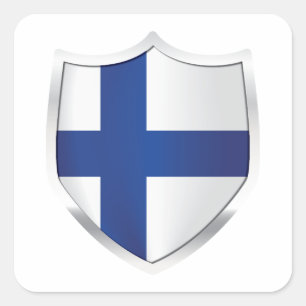 Pegatina Cuadrada Bandera Escudo plateado de Finlandia perfecta para