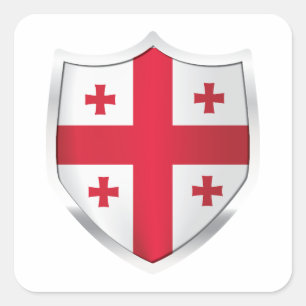 Pegatina Cuadrada Bandera Escudo Plateado de Georgia