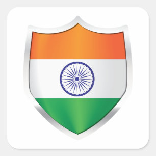 Pegatina Cuadrada Bandera Escudo Plateado de India