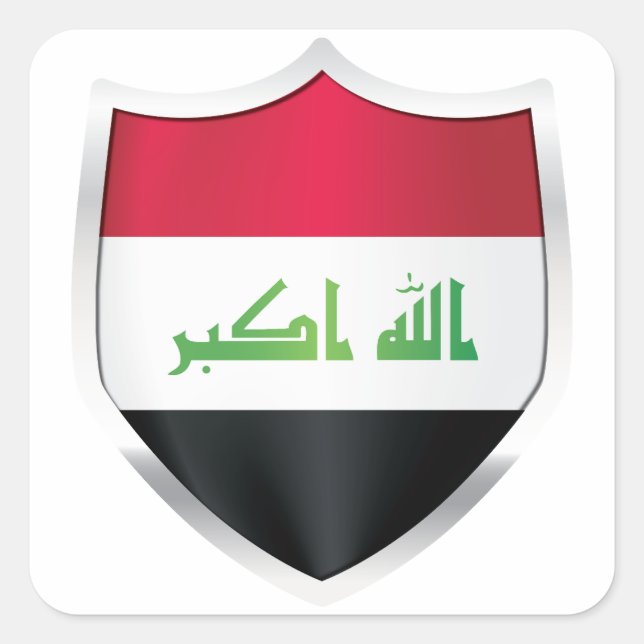 Pegatina Cuadrada Bandera Escudo Plateado de Irak (Anverso)