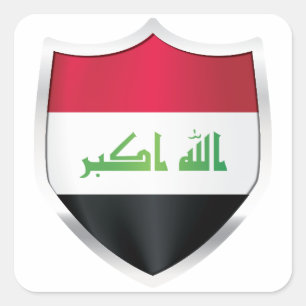 Pegatina Cuadrada Bandera Escudo Plateado de Irak