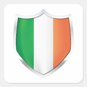 Pegatina Cuadrada Bandera Escudo Plateado de Irlanda