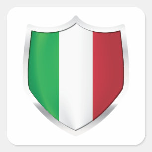 Pegatina Cuadrada Bandera Escudo Plateado de Italia