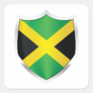 Pegatina Cuadrada Bandera Escudo Plateado de Jamaica