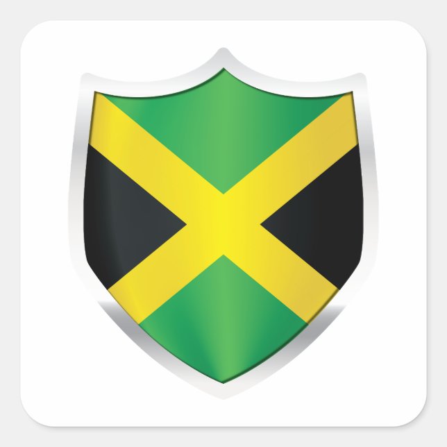 Pegatina Cuadrada Bandera Escudo Plateado de Jamaica (Anverso)