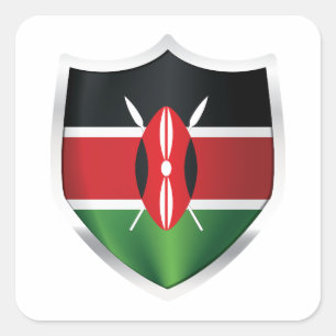 Pegatina Cuadrada Bandera Escudo Plateado de Kenia