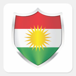 Pegatina Cuadrada Bandera Escudo plateado de Kurdistán