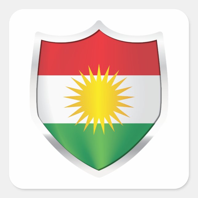 Pegatina Cuadrada Bandera Escudo plateado de Kurdistán (Anverso)