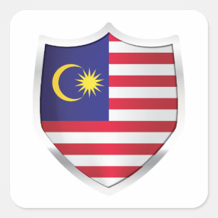 Pegatina Cuadrada Bandera Escudo Plateado de Malasia