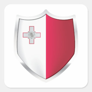 Pegatina Cuadrada Bandera Escudo Plateado de Malta