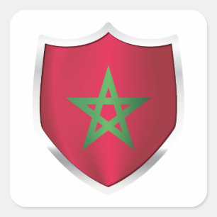 Pegatina Cuadrada Bandera Escudo Plateado de Marruecos