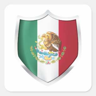 Pegatina Cuadrada Bandera Escudo Plateado de México