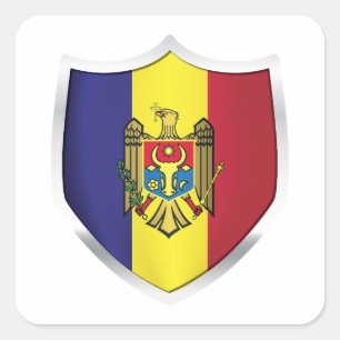 Pegatina Cuadrada Bandera Escudo Plateado de Moldavia
