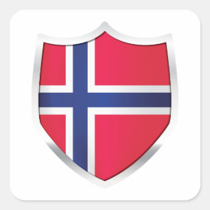 Pegatina Cuadrada Bandera Escudo Plateado de Noruega