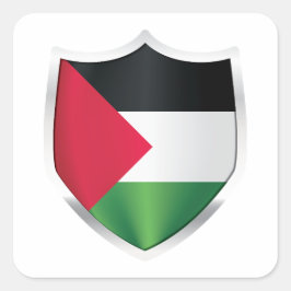 Pegatina Cuadrada Bandera Escudo Plateado de Palestina