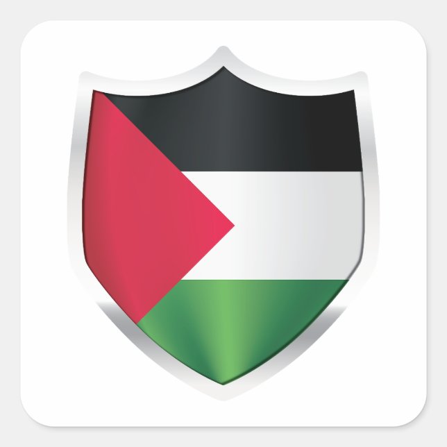 Pegatina Cuadrada Bandera Escudo Plateado de Palestina (Anverso)