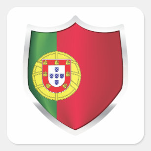 Pegatina Cuadrada Bandera Escudo Plateado de Portugal