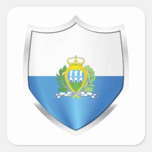 Pegatina Cuadrada Bandera Escudo Plateado de San Marino