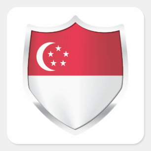 Pegatina Cuadrada Bandera Escudo Plateado de Singapur