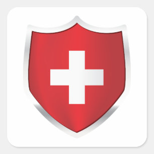 Pegatina Cuadrada Bandera Escudo Plateado de Suiza