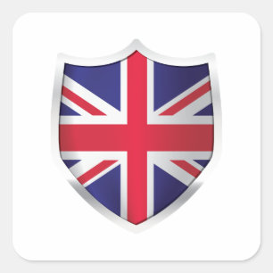 Pegatina Cuadrada Bandera Escudo Plateado del Reino Unido