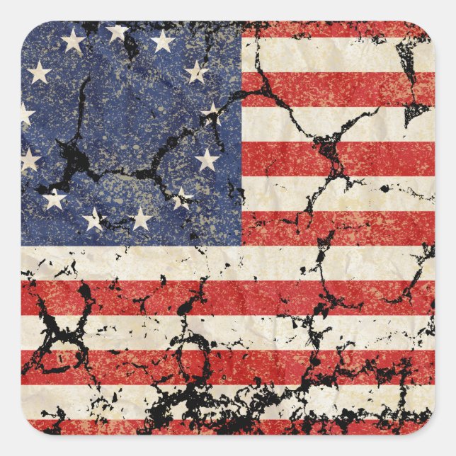 Pegatina Cuadrada Bandera estadounidense 1776, con problemas (Anverso)