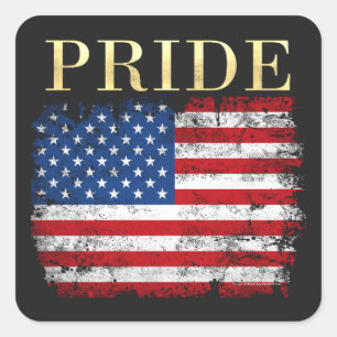 Pegatina Cuadrada Bandera estadounidense Bandera del Orgullo Patriót