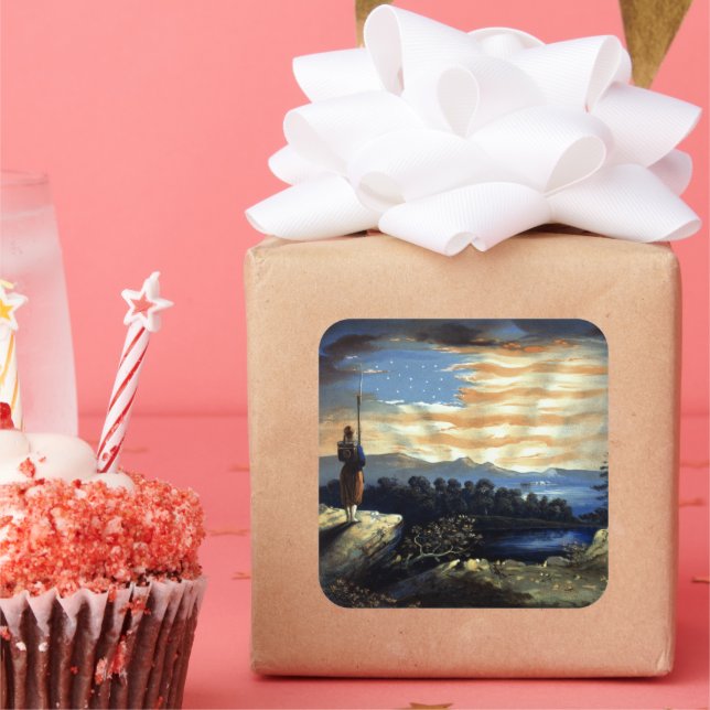 Pegatina Cuadrada Bandera estadounidense celestial en el cielo, guer (Fiesta)