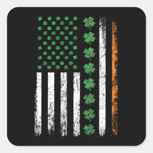 Pegatina Cuadrada Bandera estadounidense con Shamrock St Patrics Day