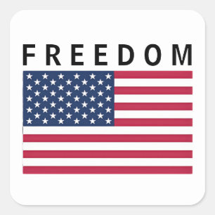 Pegatina Cuadrada Bandera estadounidense con texto de LIBERTAD