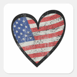 Pegatina Cuadrada Bandera estadounidense Corazón azul blanco rojo 4 