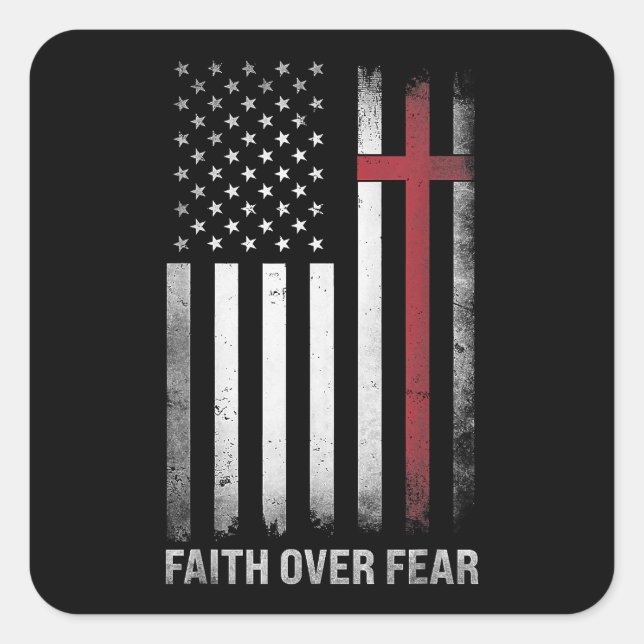 Pegatina Cuadrada Bandera estadounidense cristiana en Estados Unidos (Anverso)