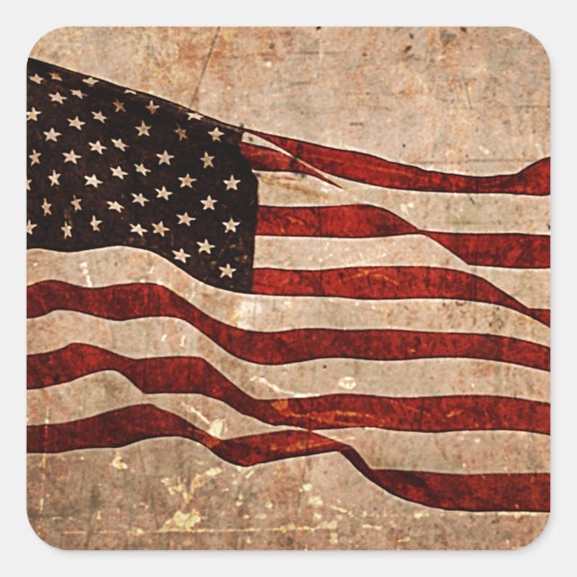 Pegatina Cuadrada Bandera estadounidense de época (Anverso)