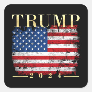 Pegatina Cuadrada Bandera estadounidense elegante de oro de Trump 20