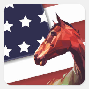 Pegatina Cuadrada Bandera estadounidense patriótica y caballo
