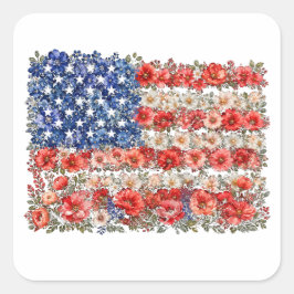 Pegatina Cuadrada Bandera floral del 4 de julio