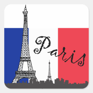 Pegatina Cuadrada Bandera francesa y la Torre Eiffel