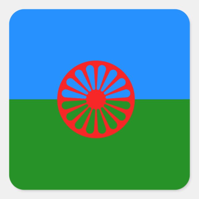 Pegatina Cuadrada Bandera gitana oficial romaní (Anverso)