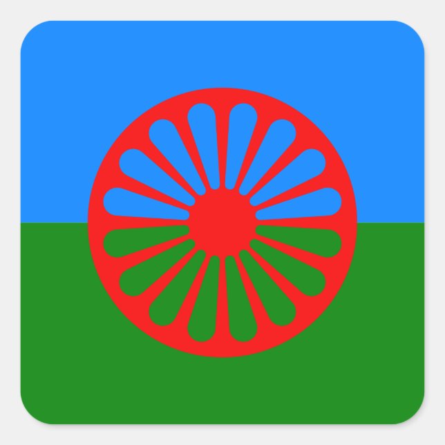 Pegatina Cuadrada Bandera gitana oficial romaní (Anverso)